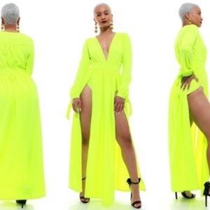 💛Neon yellow Bodysuit Dress💛